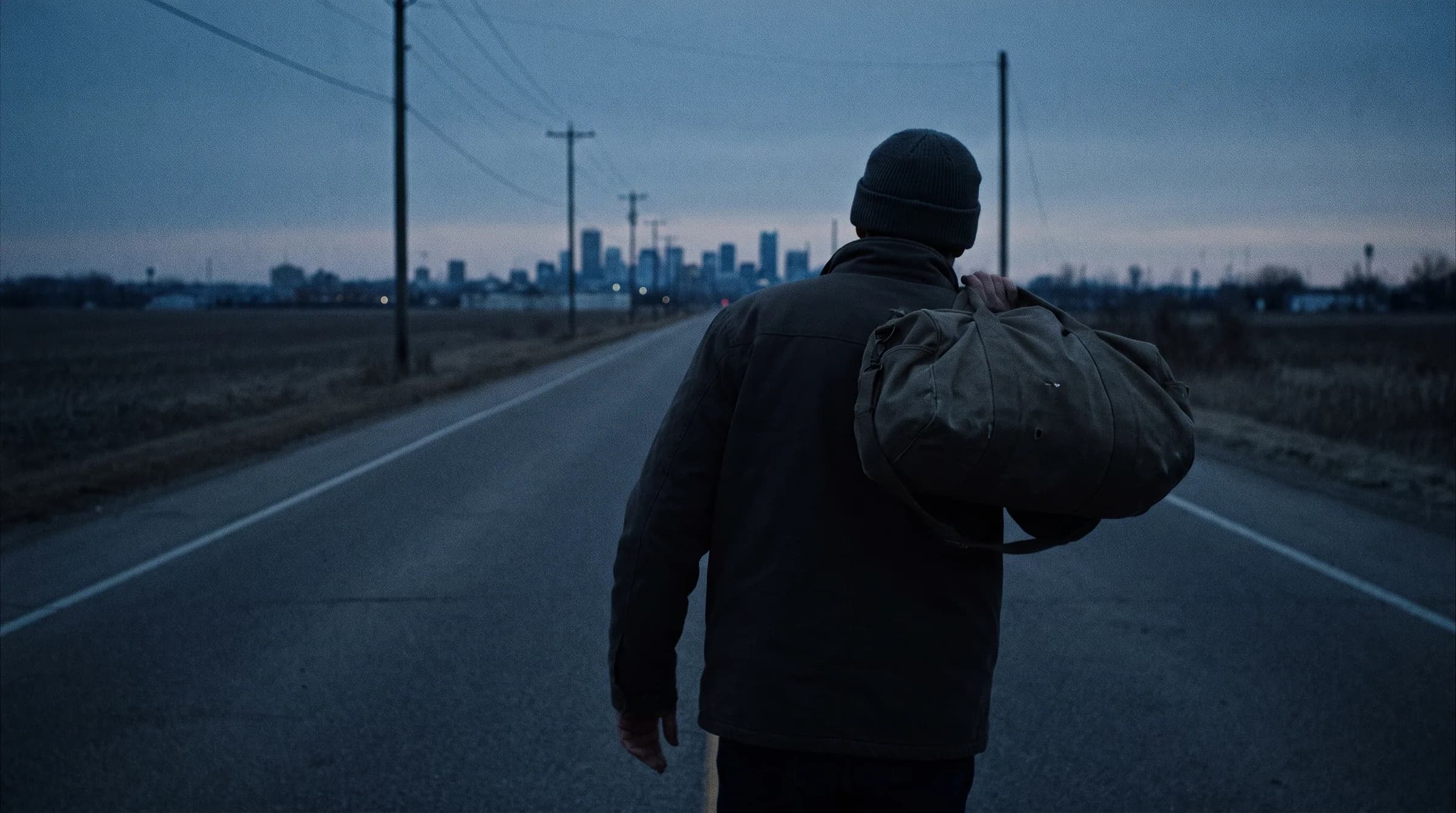 Leaving the city at dusk